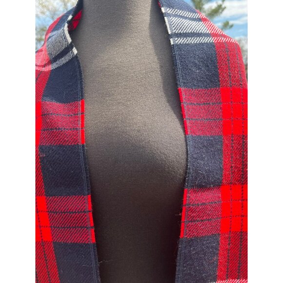 Vtg 1970' Scarf Navy Red White Scottish Plaid Made In USA 100% Superfine Acrylic - Picture 5 of 10